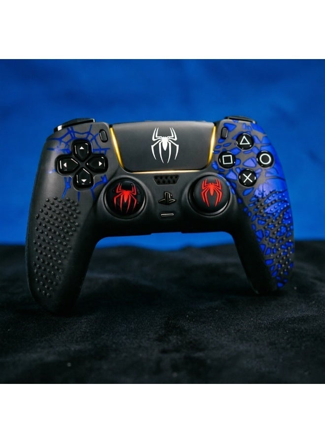 PS5 Anti-Slip Controller Skin, Silicone Cover Case for PS5 Controller with Thumb Grip Caps, Touchpad Sticker and Wrap Stickers (Black-Royal Blue) - Image 4