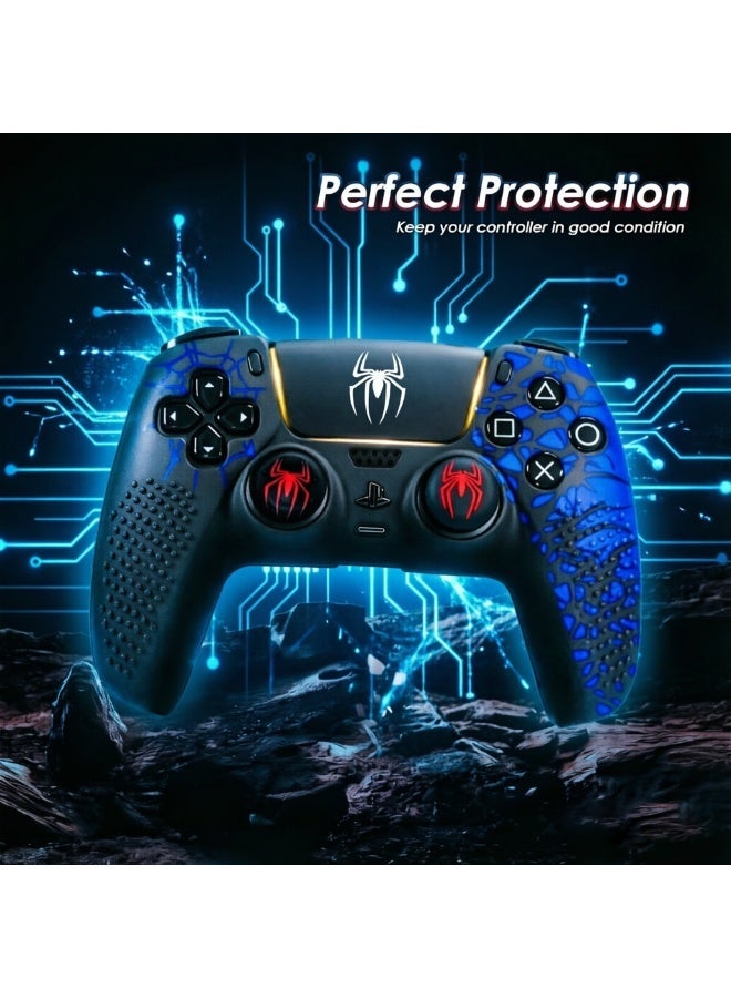 PS5 Anti-Slip Controller Skin, Silicone Cover Case for PS5 Controller with Thumb Grip Caps, Touchpad Sticker and Wrap Stickers (Black-Royal Blue) - Image 5