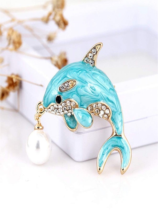 YAZILIND cute cartoon dolphin brooch pin rhinestone alloy drop oil imitation pearl breastpin ladies clothing accessories corsage jewelry - Image 3