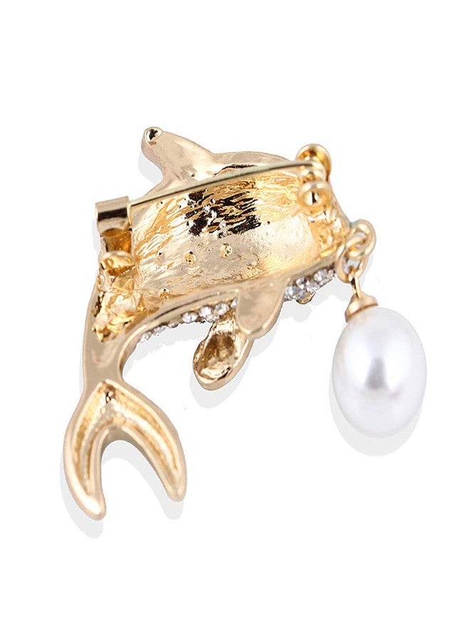 YAZILIND cute cartoon dolphin brooch pin rhinestone alloy drop oil imitation pearl breastpin ladies clothing accessories corsage jewelry - Image 2