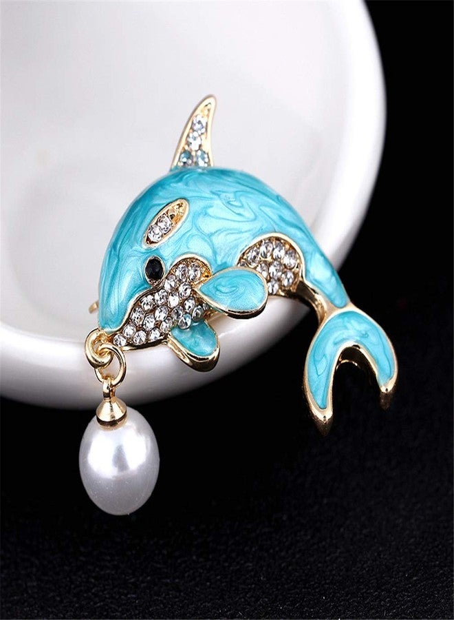 YAZILIND cute cartoon dolphin brooch pin rhinestone alloy drop oil imitation pearl breastpin ladies clothing accessories corsage jewelry - Image 5
