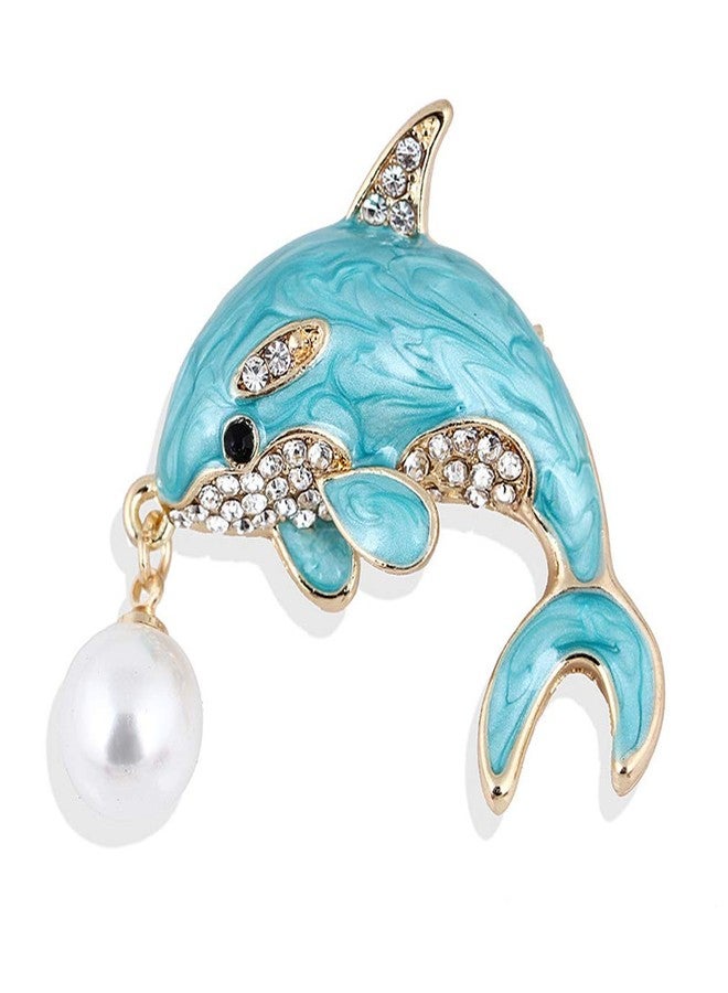 YAZILIND cute cartoon dolphin brooch pin rhinestone alloy drop oil imitation pearl breastpin ladies clothing accessories corsage jewelry - Image 1