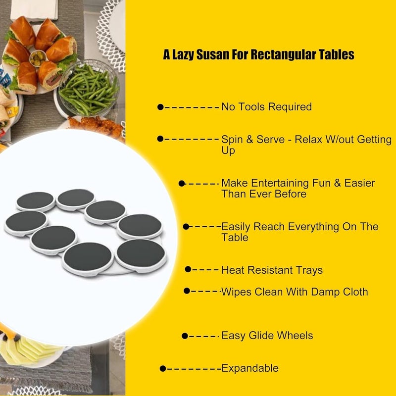 VPGS VPGS Lazy Susan Turntable for Table Serving Plate Tabletop Rotating Tray Lazy Susan Turntable Expandable for Rectangular Oblong Tables Silent Smooth Spin  - Image 2