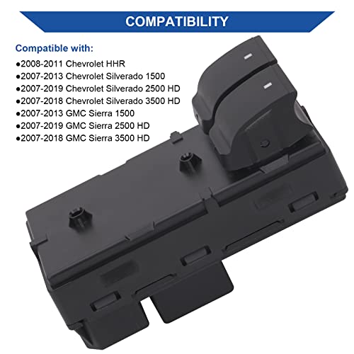 Obaee Power Window Control Switch Button Front Left Driver Side Compatible with 2007-2019 Chevy Chevrolet HHR Silverado GMC Sierra 1500 2500 HD 3500 HD 2 Door Replaces OEM 20945132 15838831 25789690 - Image 3