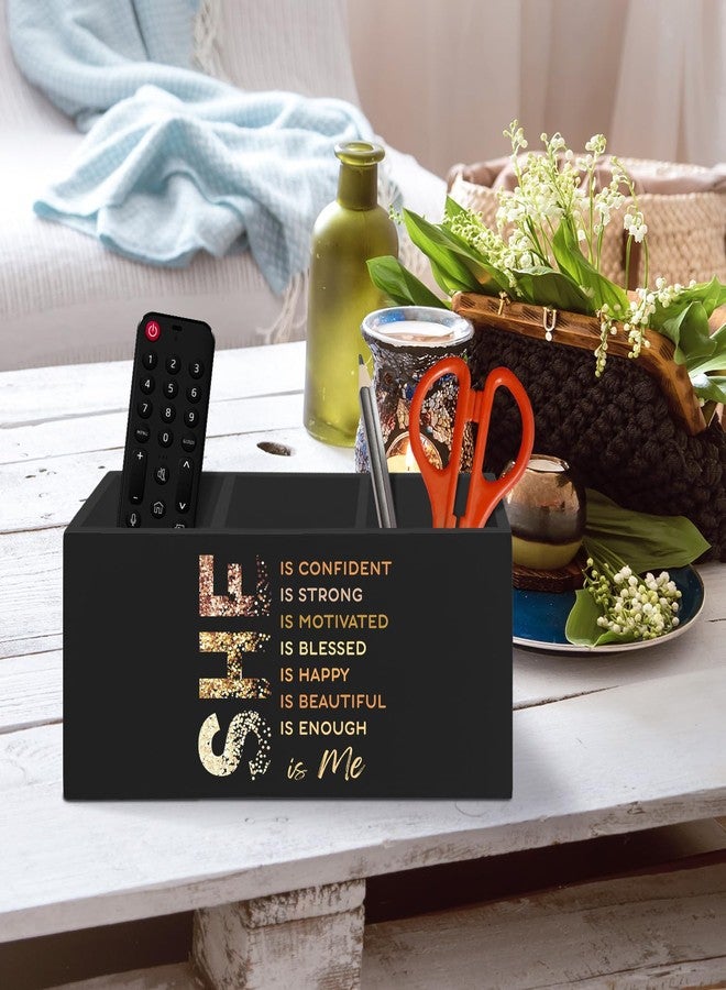 XLDLIOO Inspirational Black Pen Pencil Holder Organizer for Desk Accessories, She Is Confident Motivational Wooden Box Desk Decor for Girly Room Bedroom Dorm Decoration, Positive Gifts for Women - Image 5