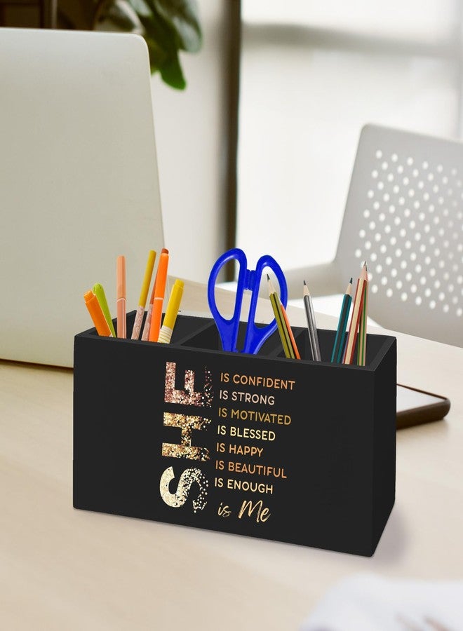 XLDLIOO Inspirational Black Pen Pencil Holder Organizer for Desk Accessories, She Is Confident Motivational Wooden Box Desk Decor for Girly Room Bedroom Dorm Decoration, Positive Gifts for Women - Image 3