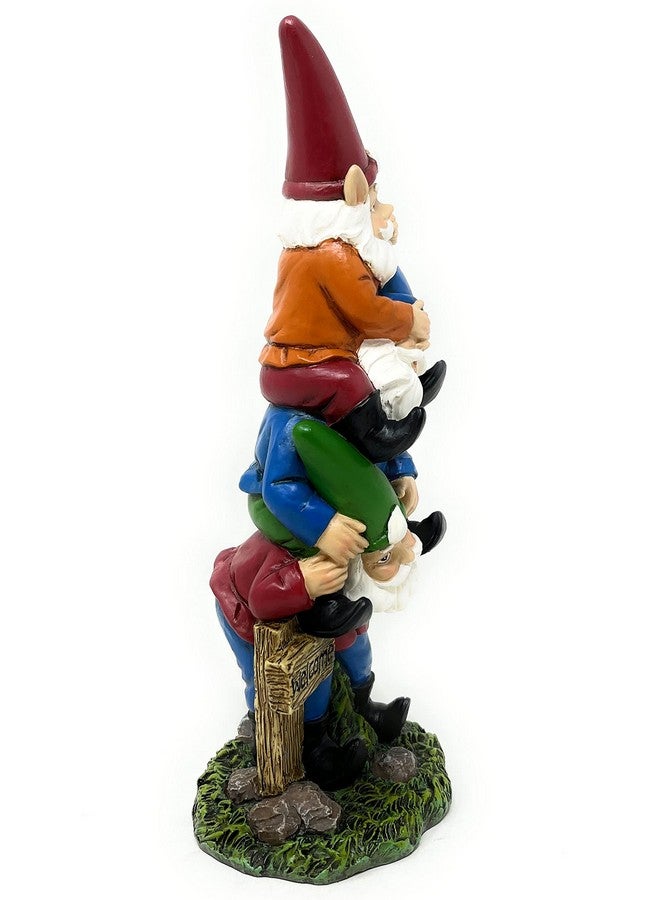 Nature's Mark 3 Stacked Gnomes See No Evil Speak No Evil Hear No Evil Resin Statue Figurine Home Decorative Accent Statue Décor (9.5" H) - Image 3