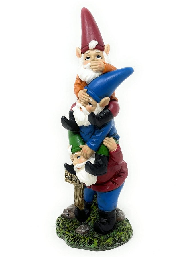 Nature's Mark 3 Stacked Gnomes See No Evil Speak No Evil Hear No Evil Resin Statue Figurine Home Decorative Accent Statue Décor (9.5" H) - Image 4
