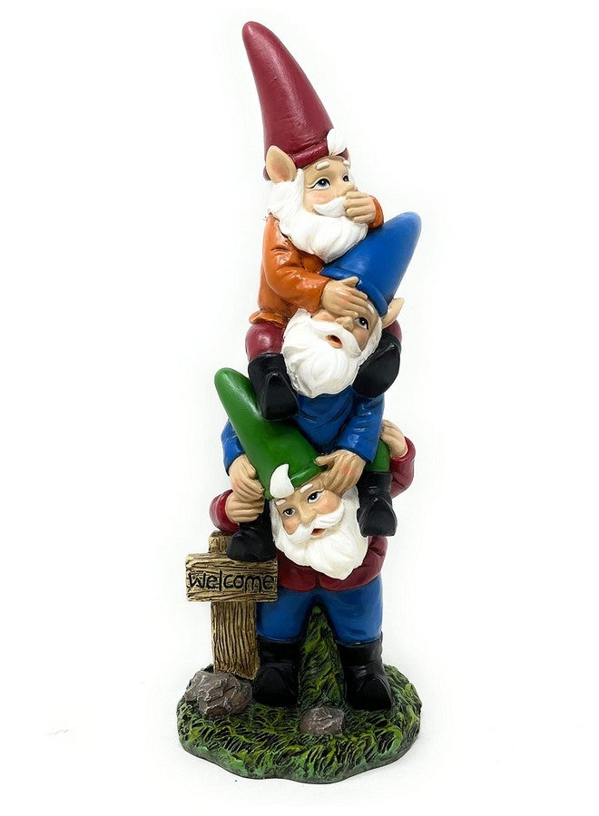 Nature's Mark 3 Stacked Gnomes See No Evil Speak No Evil Hear No Evil Resin Statue Figurine Home Decorative Accent Statue Décor (9.5" H) - Image 1