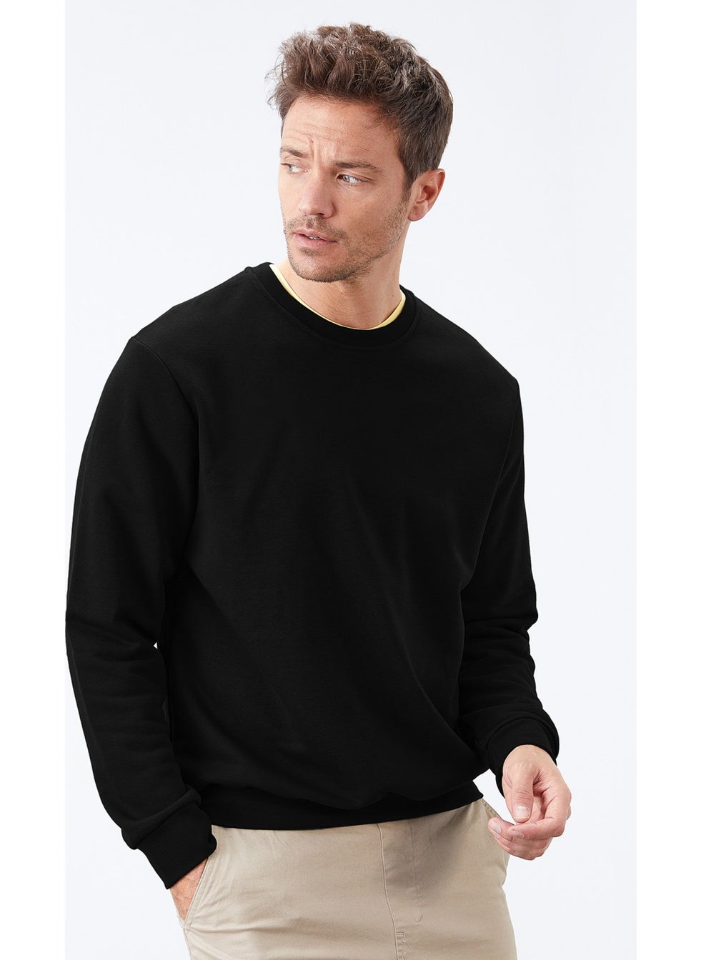 Tommy Life Tommylife Black Men's Basic O Neck Comfortable Form Sweatshirt - 88053  - Image 3
