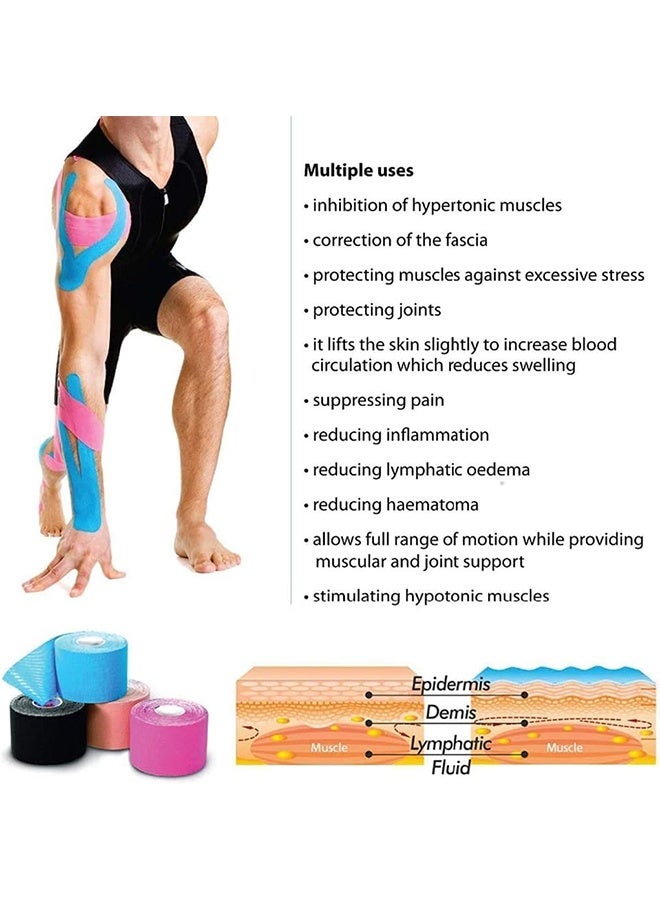 Ocean 3 Rolls Waterproof Breathable Kinesiology Tape, Athletic Elastic Kneepad Muscle Pain Relief Knee Taping for Gym Fitness Running Tennis Swimming Football, 5cm x 5m Per Roll (Black, Gray, Blue)  - Image 5