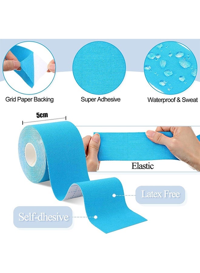 Ocean 3 Rolls Waterproof Breathable Kinesiology Tape, Athletic Elastic Kneepad Muscle Pain Relief Knee Taping for Gym Fitness Running Tennis Swimming Football, 5cm x 5m Per Roll (Black, Gray, Blue)  - Image 2