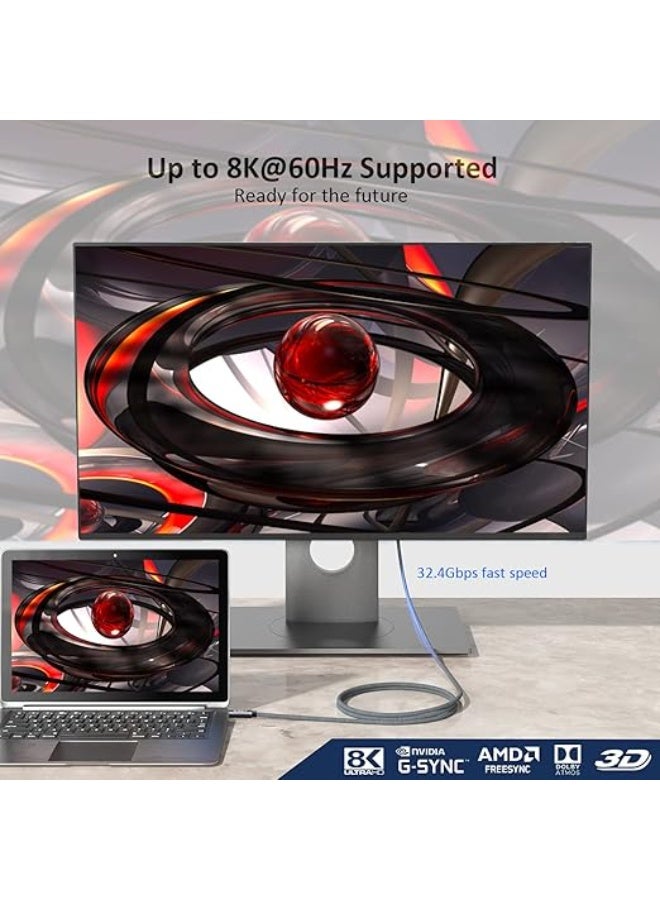 USB C to DisplayPort 1.4 Cable 6.6Ft - 8K @60Hz & 4K @144Hz - High-Performance Thunderbolt 3/4 to DP 1.4 Adapter - Image 5