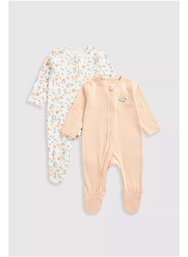 mothercare Floral Garden Zip-Up Baby Sleepsuits - 2 Pack  - Image 1