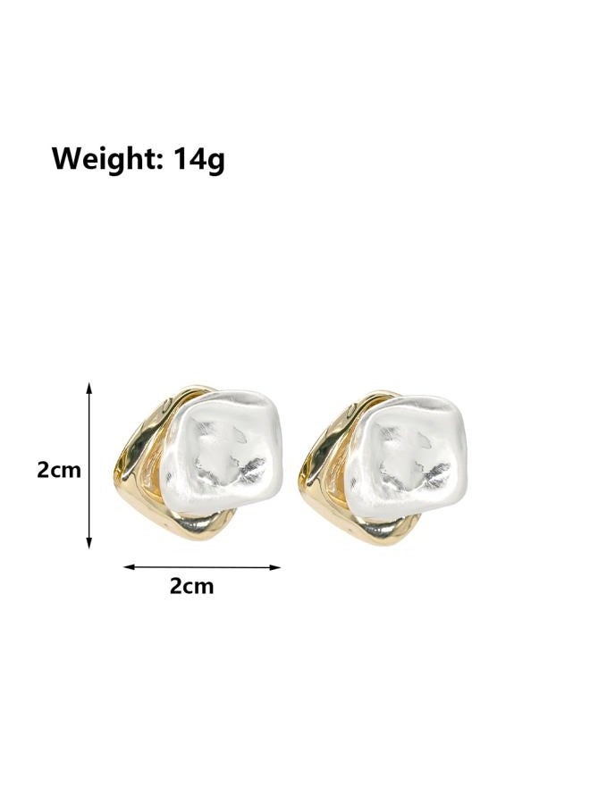 Uarein Two Tone Teardrop Stud Earrings for Women Girls Teen Gold Silver Front Back Oval Bean Dangle Earrings Cute Post Ball Earrings Lightweight Chunky Jewelry Gifts (Square) - Image 3