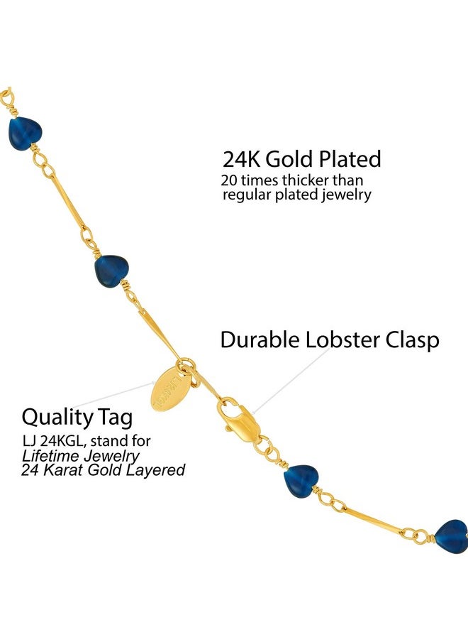 Lifetime Jewelry Blue Hearts Anklet For Women & Teen 24K Gold Plated Bracelet (9.0)  - Image 3