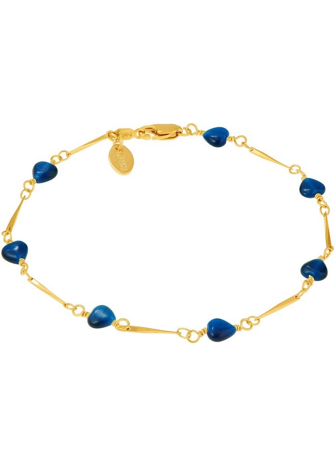 Lifetime Jewelry Blue Hearts Anklet For Women & Teen 24K Gold Plated Bracelet (9.0)  - Image 1