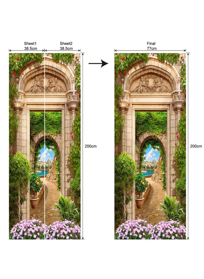 الأزرق جي دبليو ملصق ديكور سلسلة المناظر الطبيعية الخاصة 3D ملصق باب محاكاة قابل للإزالة ملصق الحائط غرفة النوم غرفة المعيشة تجديد ورق الحائط PVC - Image 1