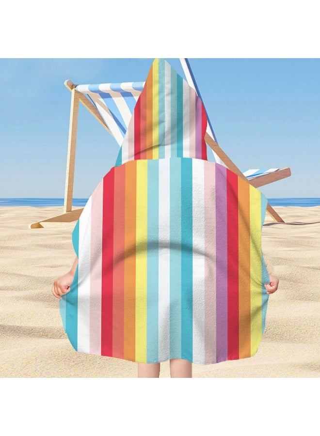 Vertical Rainbow Multicolor Stripe Full‑Printed Unisex Kids Hooded Quick‑Dry Poncho Towel, Polyester Soft Water‑Absorbent Loose Wind‑Proof Bath Wrap for All Kids, Ideal for Beach, Swimming Pool, Hot Spring & Daily Shower - Image 4