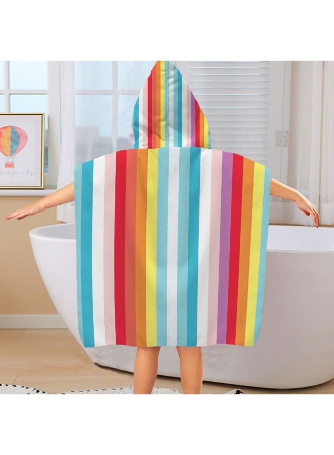 Vertical Rainbow Multicolor Stripe Full‑Printed Unisex Kids Hooded Quick‑Dry Poncho Towel, Polyester Soft Water‑Absorbent Loose Wind‑Proof Bath Wrap for All Kids, Ideal for Beach, Swimming Pool, Hot Spring & Daily Shower - Image 2