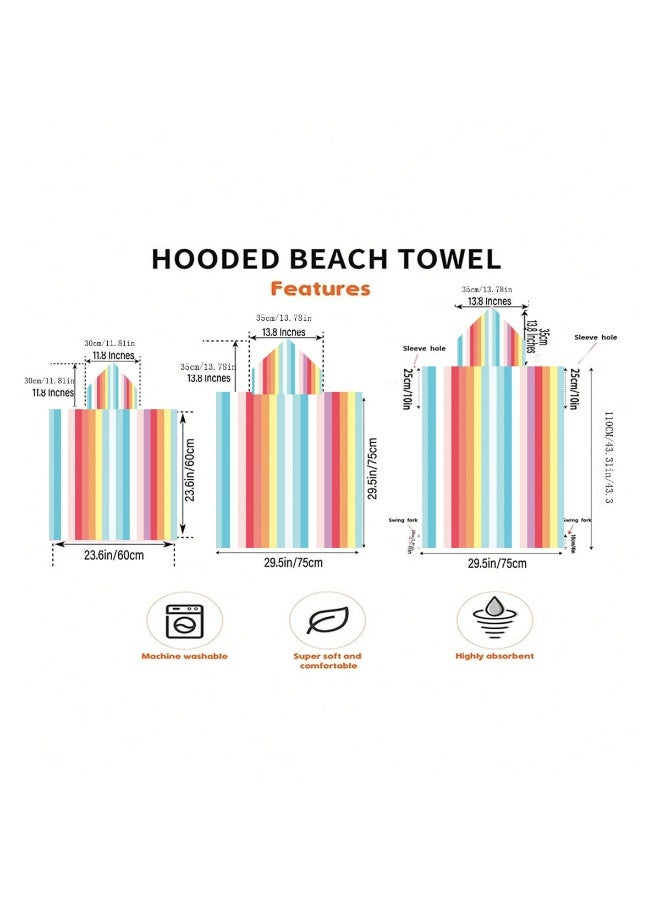 Vertical Rainbow Multicolor Stripe Full‑Printed Unisex Kids Hooded Quick‑Dry Poncho Towel, Polyester Soft Water‑Absorbent Loose Wind‑Proof Bath Wrap for All Kids, Ideal for Beach, Swimming Pool, Hot Spring & Daily Shower - Image 5