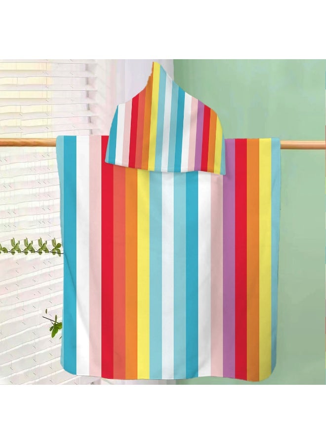 Vertical Rainbow Multicolor Stripe Full‑Printed Unisex Kids Hooded Quick‑Dry Poncho Towel, Polyester Soft Water‑Absorbent Loose Wind‑Proof Bath Wrap for All Kids, Ideal for Beach, Swimming Pool, Hot Spring & Daily Shower - Image 3