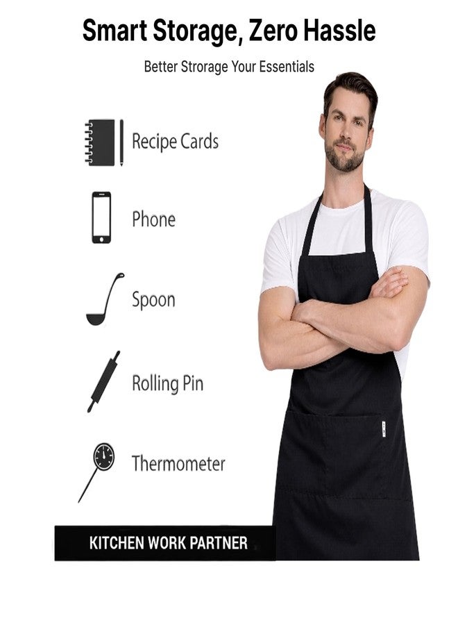 uniformer Adjustable Waterproof Apron for Men and Women | Durable & Stylish for Kitchen, Restaurant, Cafes | Ideal for Chefs, Bakers & Home Cooks | Easy to Clean | Unisex Design (Black_Pack of 2) - Image 5