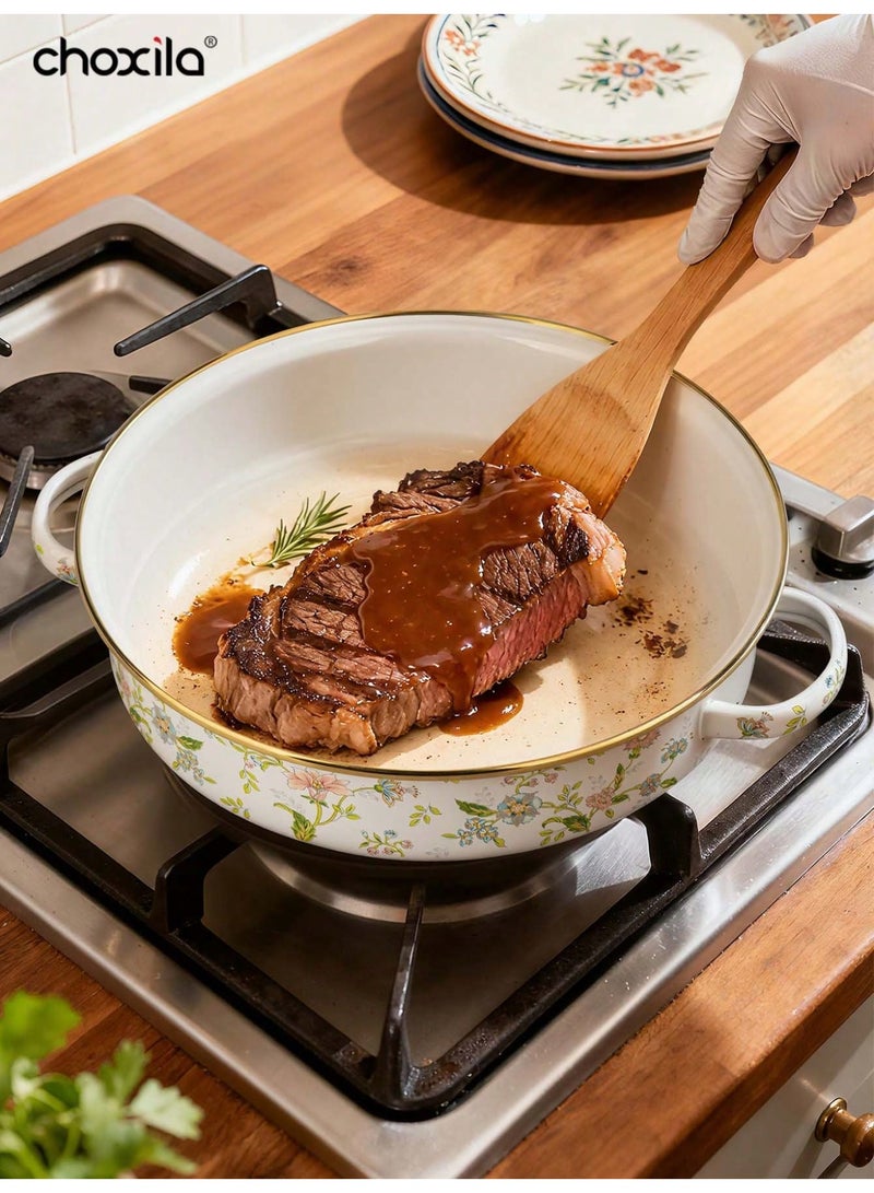 choxila 1pc Multi-functional 11-inch Extra-thick Enamel Pan, Frying Pan with Double Handles and Lid, Baking Pan, Serving   Tray, Suitable for Kitchen Use, Guest Serving, Afternoon Tea and Camping - Image 3