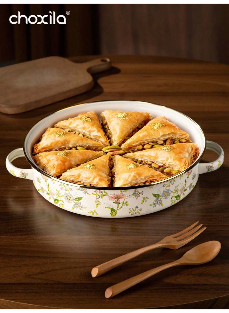choxila 1pc Multi-functional 11-inch Extra-thick Enamel Pan, Frying Pan with Double Handles and Lid, Baking Pan, Serving   Tray, Suitable for Kitchen Use, Guest Serving, Afternoon Tea and Camping - Image 4