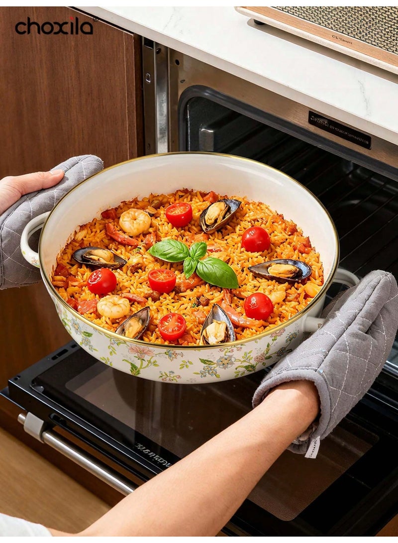 choxila 1pc Multi-functional 11-inch Extra-thick Enamel Pan, Frying Pan with Double Handles and Lid, Baking Pan, Serving   Tray, Suitable for Kitchen Use, Guest Serving, Afternoon Tea and Camping - Image 5