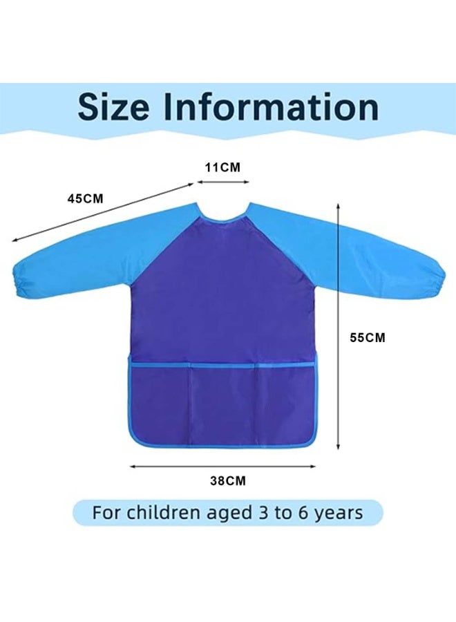 ديوتي طقم من قطعتين من مآزر الرسم المقاومة للماء للأطفال، بأكمام طويلة مع 3 جيوب، مآزر ملونة للأطفال من سن 3 إلى 8 سنوات (أصفر وأزرق) - Image 5