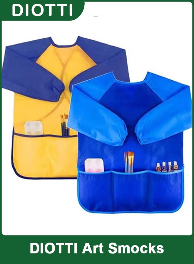 ديوتي طقم من قطعتين من مآزر الرسم المقاومة للماء للأطفال، بأكمام طويلة مع 3 جيوب، مآزر ملونة للأطفال من سن 3 إلى 8 سنوات (أصفر وأزرق) - Image 1