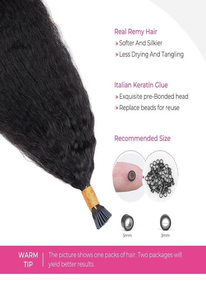 Lashey I Tip Hair Extensions Human Hair Natural Black 18 Inch Kinky Straight 50g 50s Pre Bonded I Tips for Women - Image 4