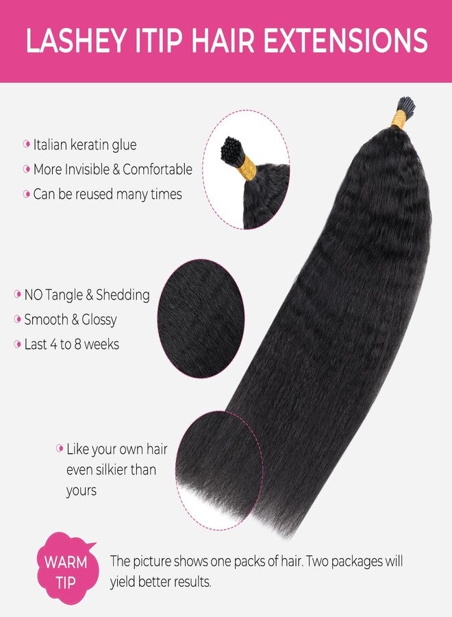 Lashey I Tip Hair Extensions Human Hair Natural Black 18 Inch Kinky Straight 50g 50s Pre Bonded I Tips for Women - Image 3