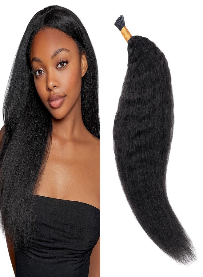 Lashey I Tip Hair Extensions Human Hair Natural Black 18 Inch Kinky Straight 50g 50s Pre Bonded I Tips for Women - Image 1