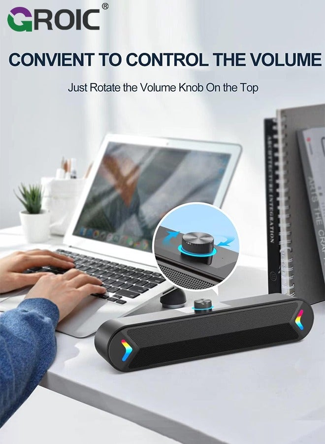 GROIC Black Computer Speakers for Desktop, Wired PC Speakers USB-Powered 3.5mm Soundbar with 10W Stereo Sound for PC Desktop, Plug-n-Play - Image 5