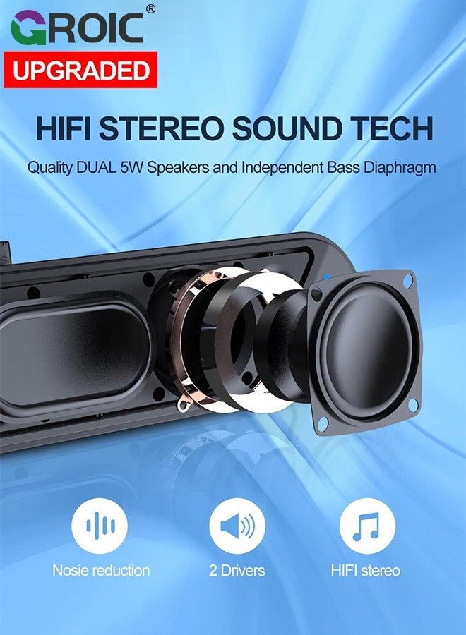 GROIC Black Computer Speakers for Desktop, Wired PC Speakers USB-Powered 3.5mm Soundbar with 10W Stereo Sound for PC Desktop, Plug-n-Play - Image 2