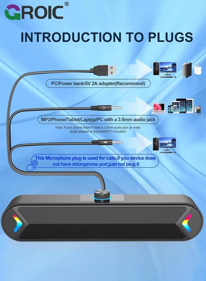 GROIC Black Computer Speakers for Desktop, Wired PC Speakers USB-Powered 3.5mm Soundbar with 10W Stereo Sound for PC Desktop, Plug-n-Play - Image 4
