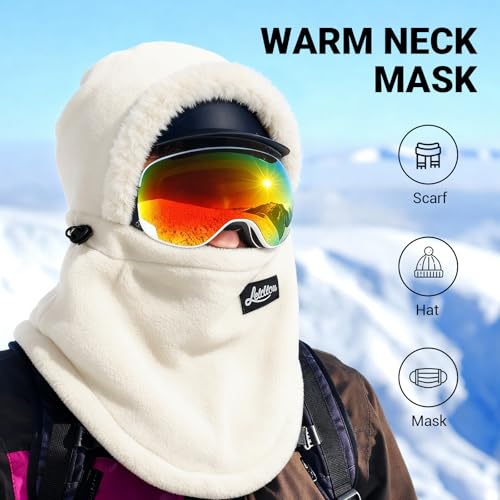 Clothclose Fleece Balaclava Winter Warm Ski Mask for Men and Women Breathable Face Mask Thermal Neck Warmer Windproof Hooded Scarf Cold Weather, Beige - Image 2