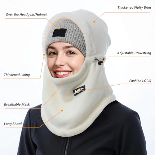 Clothclose Fleece Balaclava Winter Warm Ski Mask for Men and Women Breathable Face Mask Thermal Neck Warmer Windproof Hooded Scarf Cold Weather, Beige - Image 3