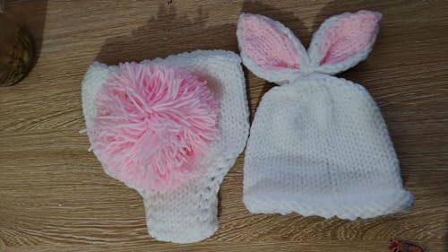 Vedory Newborn Baby Bunny Rabbit Crochet Knitted Photography Props Newborn Baby Outfits Diaper Costume (White B) - Image 2