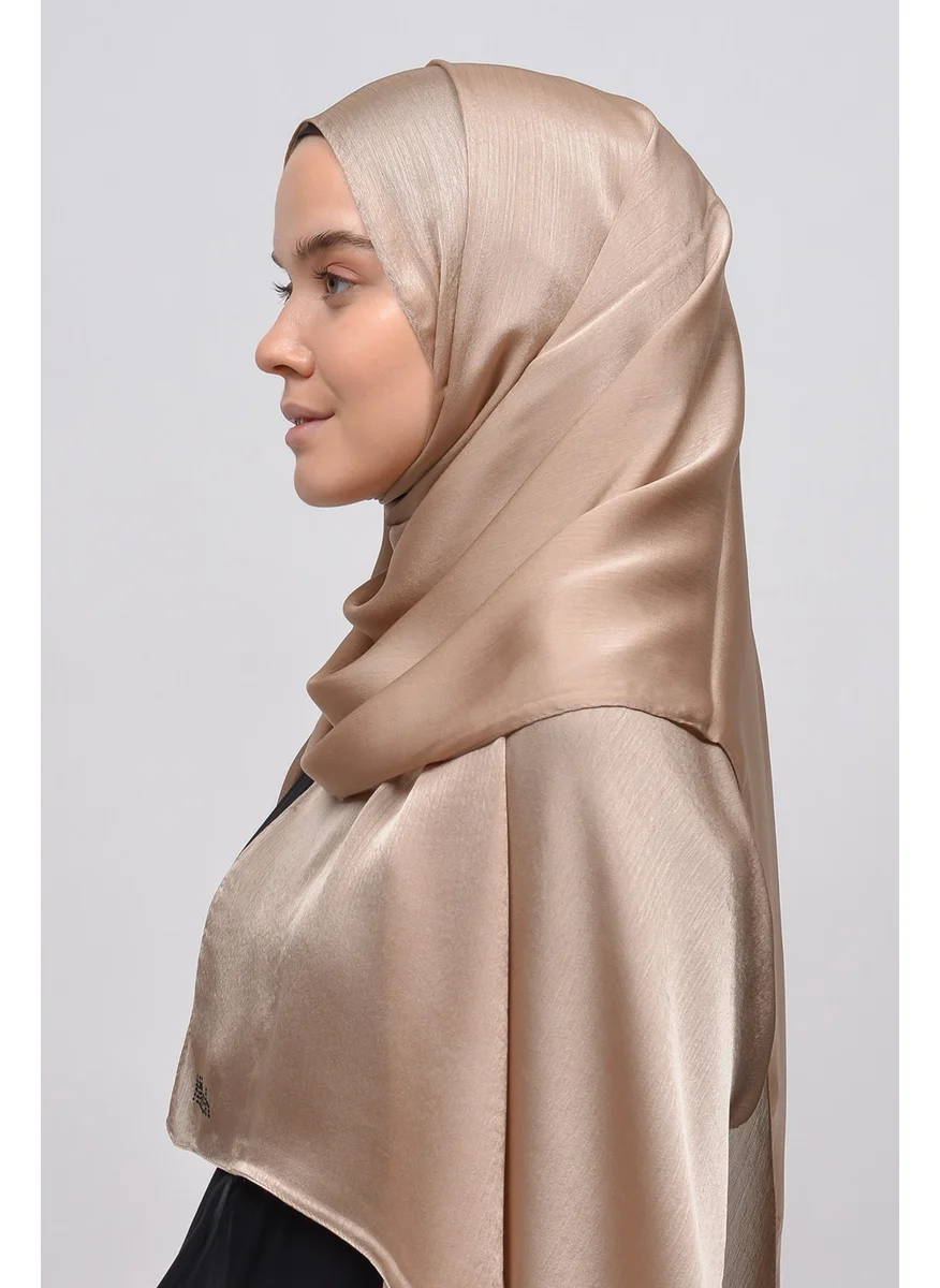 Altobeh Janjan Shiny Satin Textured Hijab Evening Dress Chiffon Shawl-Beige