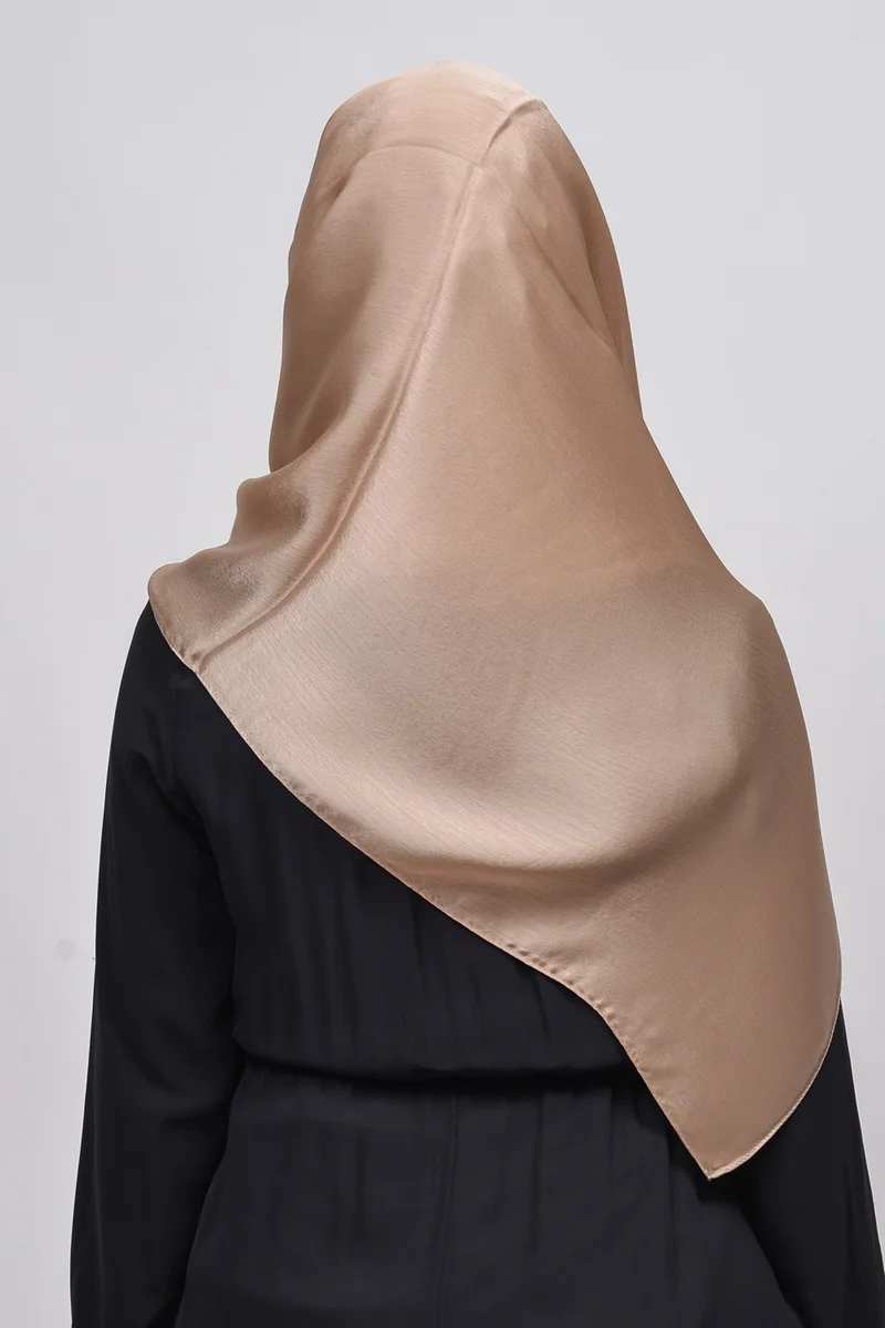 Altobeh Janjan Shiny Satin Textured Hijab Evening Dress Chiffon Shawl-Beige