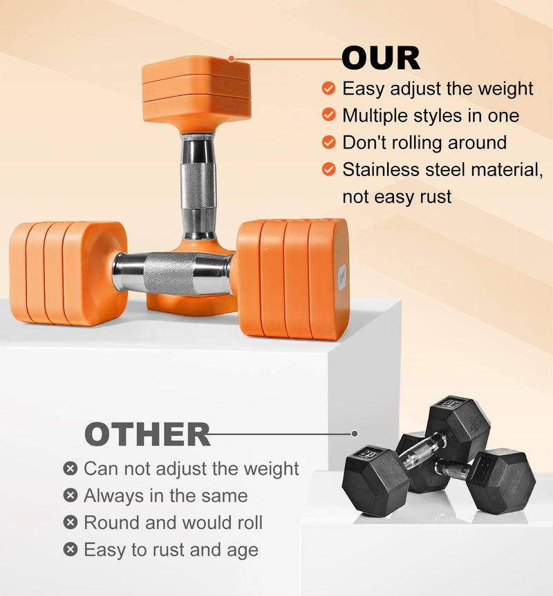 Upspeed Adjustable Dumbbell Set 20 LBS, 4 in 1 Free Weights Dumbbells Set for Women Men Hand Weights Sets Adjust Dumbbell Weight Sets for Home Gym Workout Strength Training Exercise Equipments, Orange - Image 3
