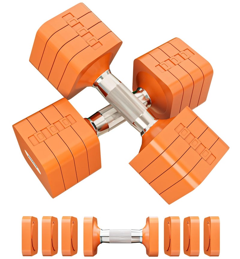 Upspeed Adjustable Dumbbell Set 20 LBS, 4 in 1 Free Weights Dumbbells Set for Women Men Hand Weights Sets Adjust Dumbbell Weight Sets for Home Gym Workout Strength Training Exercise Equipments, Orange - Image 1