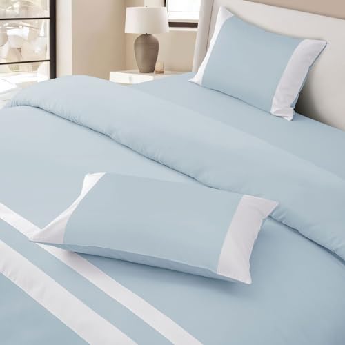 Spread Spain® Botanic Cotton 550 Thread Count Super King Size Bedsheet (108x108) with 2 Pillow Covers (18x27) - Sky Blue - Image 2