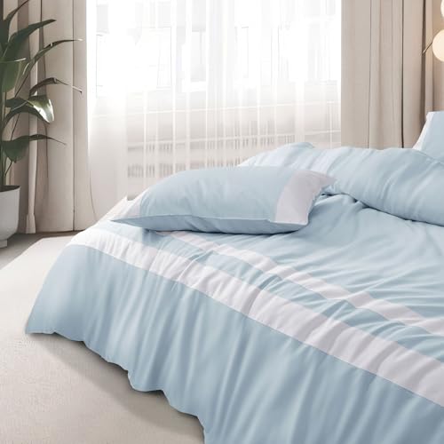 Spread Spain® Botanic Cotton 550 Thread Count Super King Size Bedsheet (108x108) with 2 Pillow Covers (18x27) - Sky Blue - Image 3