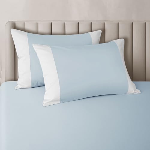 Spread Spain® Botanic Cotton 550 Thread Count Super King Size Bedsheet (108x108) with 2 Pillow Covers (18x27) - Sky Blue - Image 4