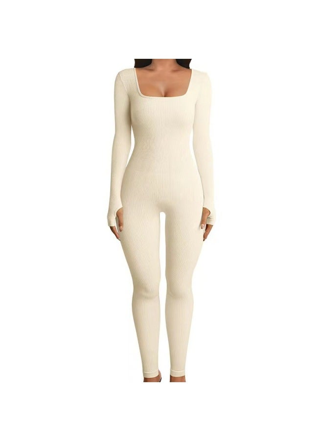 European And American Women's Jumpsuit Autumn And Winter New Thread Square Collar Hip Slim Fit Jumpsuit