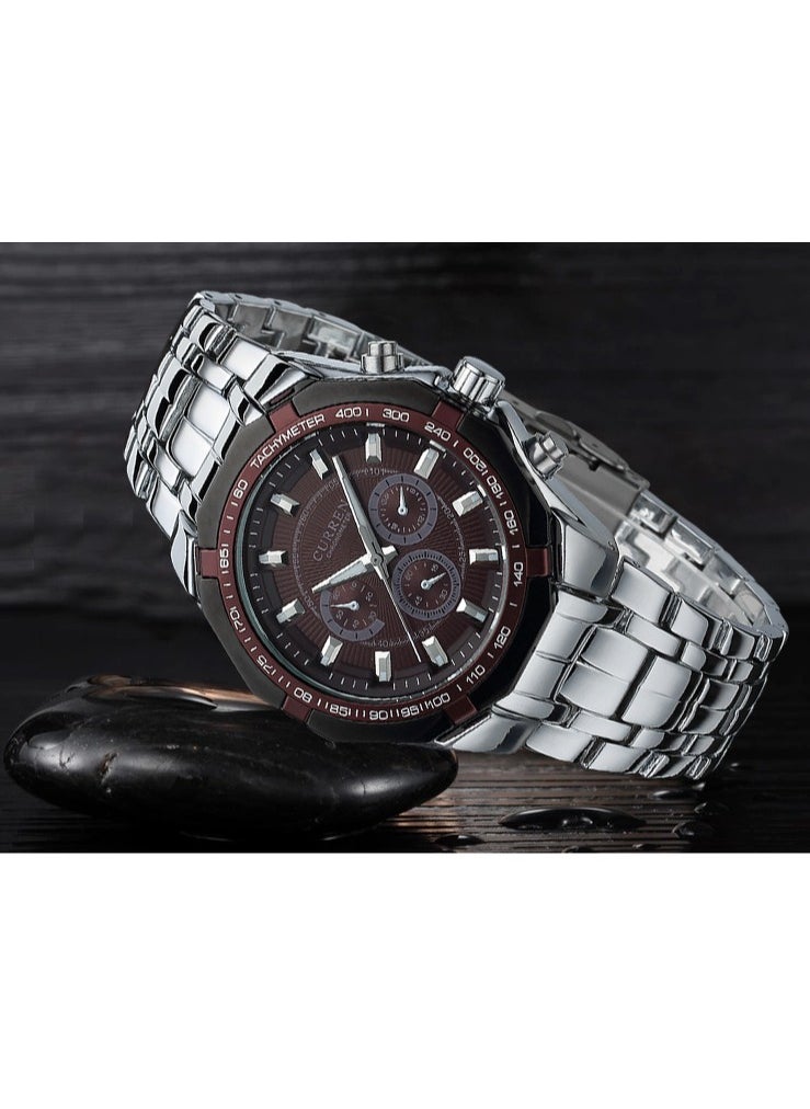Water Resistant Analog Wrist Watch 8084 - 43 mm -Silver